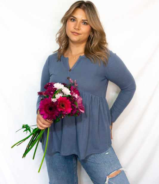 Blue Babydoll Knit Top