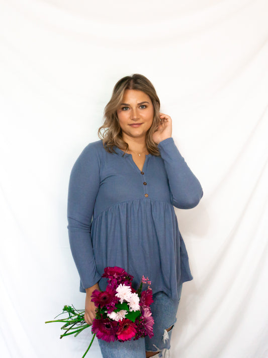 Blue Babydoll Knit Top