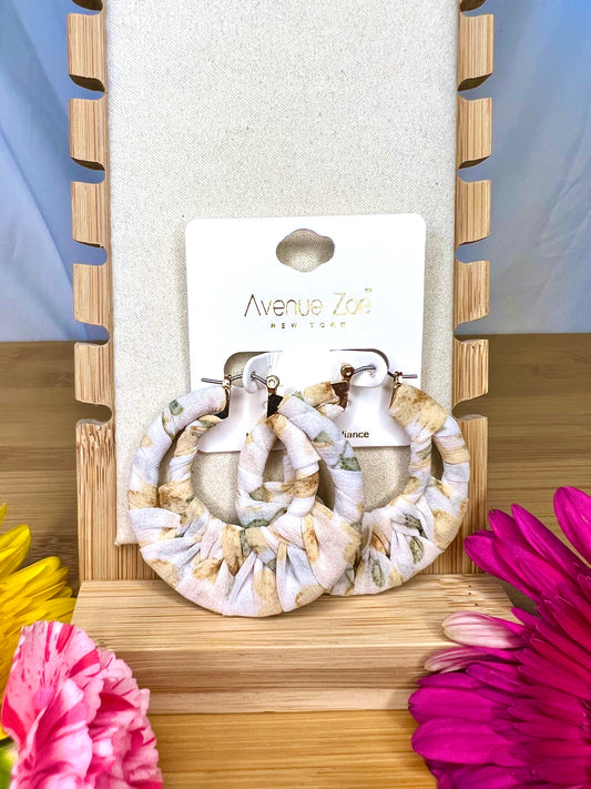 Yellow Floral Fabric Hoop Earring