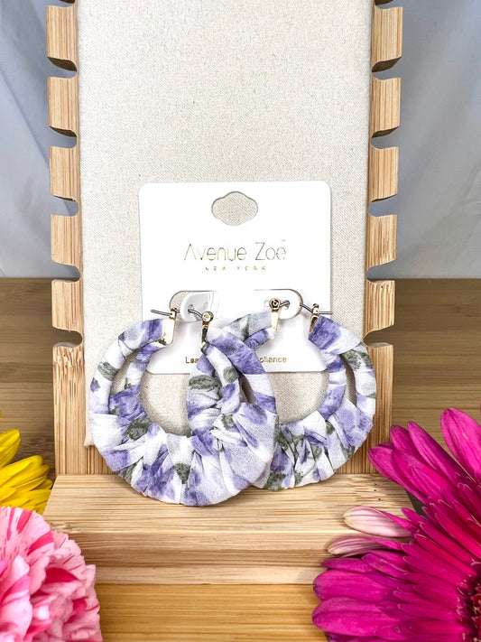 Purple Floral Fabric Hoop Earring