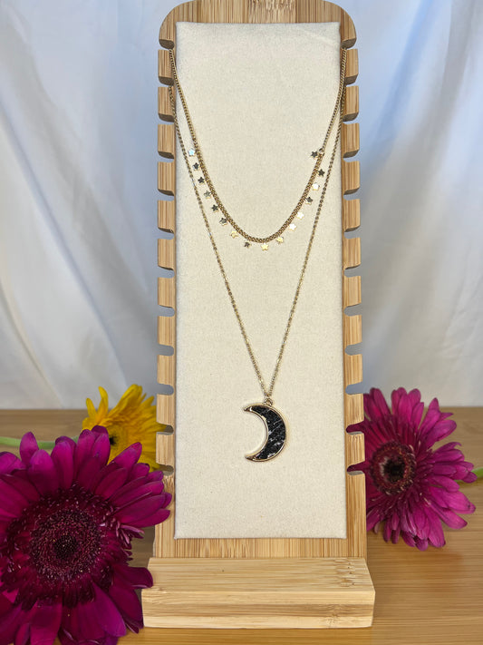 Layered Stars and Crescent Moon - Black