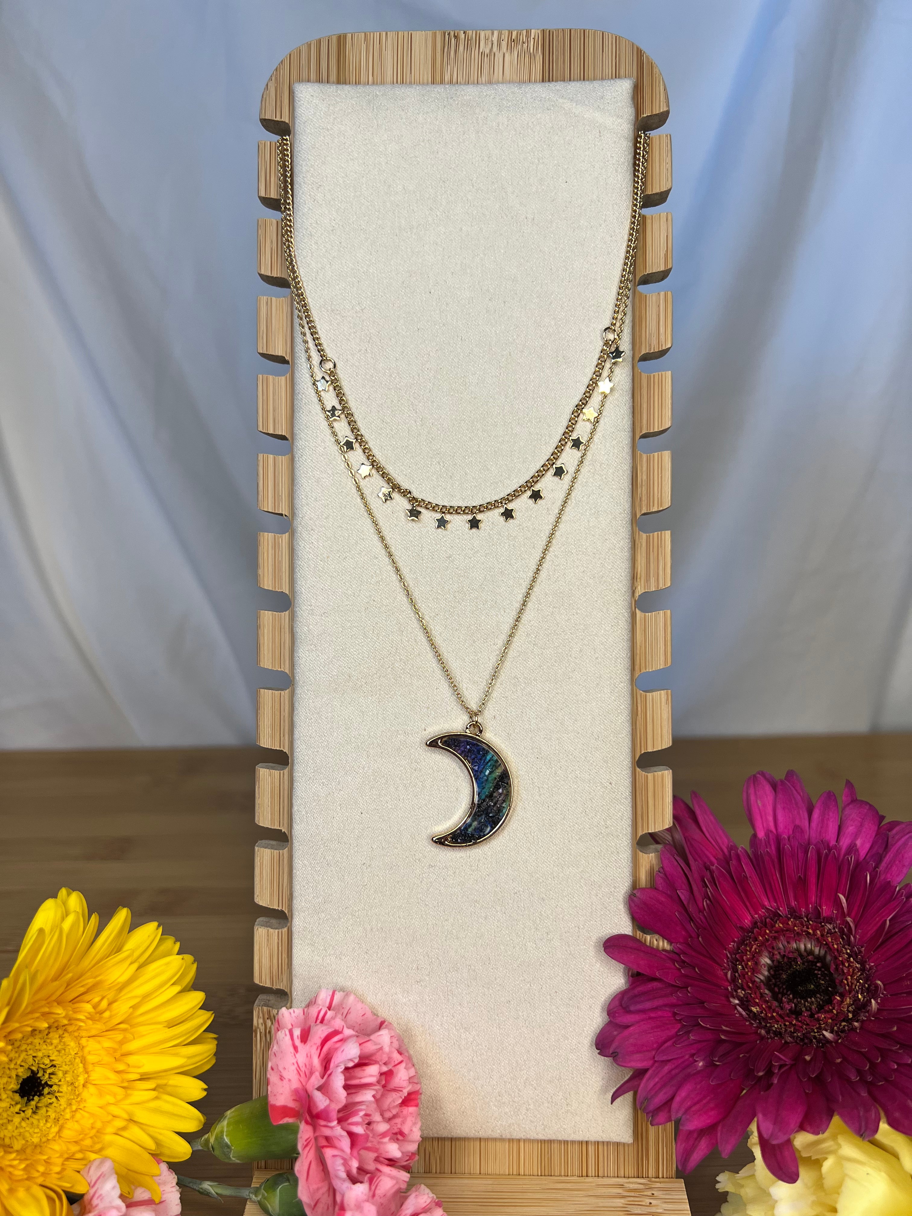 Crescent moon store layered necklace