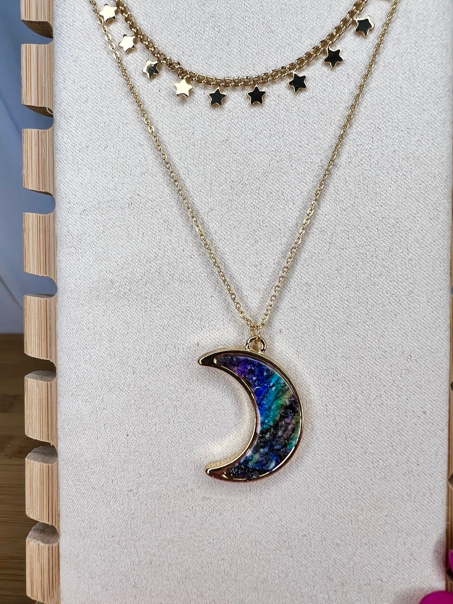 Layered Stars and Crescent Moon - Rainbow