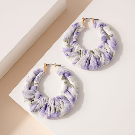 Purple Floral Fabric Hoop Earring