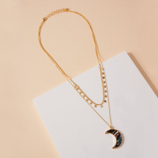 Layered Stars and Crescent Moon - Black