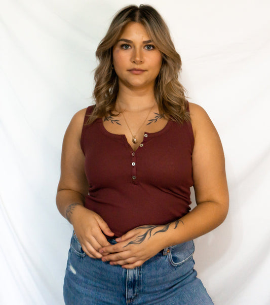 Burgundy Henley Tank