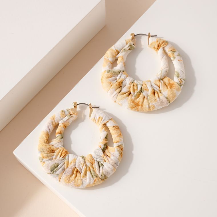 Yellow Floral Fabric Hoop Earring